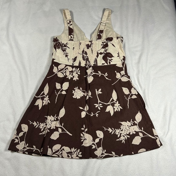 Abercrombie & Fitch Brown Cream Floral Linen Blend Mini Dress NWT Large 159-374 - Picture 4 of 4